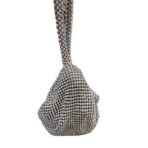 Silver Mini Crystal Top Handle Purse Bag Bling Rhinestone Evening Pouch Small